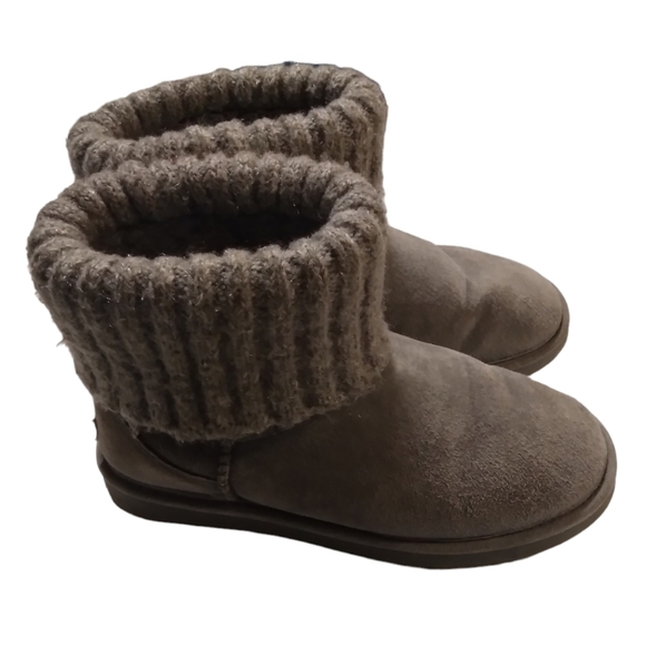 Lamo Gray Suede Knit Faux Fur Lined Ankle Bootie Minimalist Earthy Boots Size 7 - Picture 1 of 7